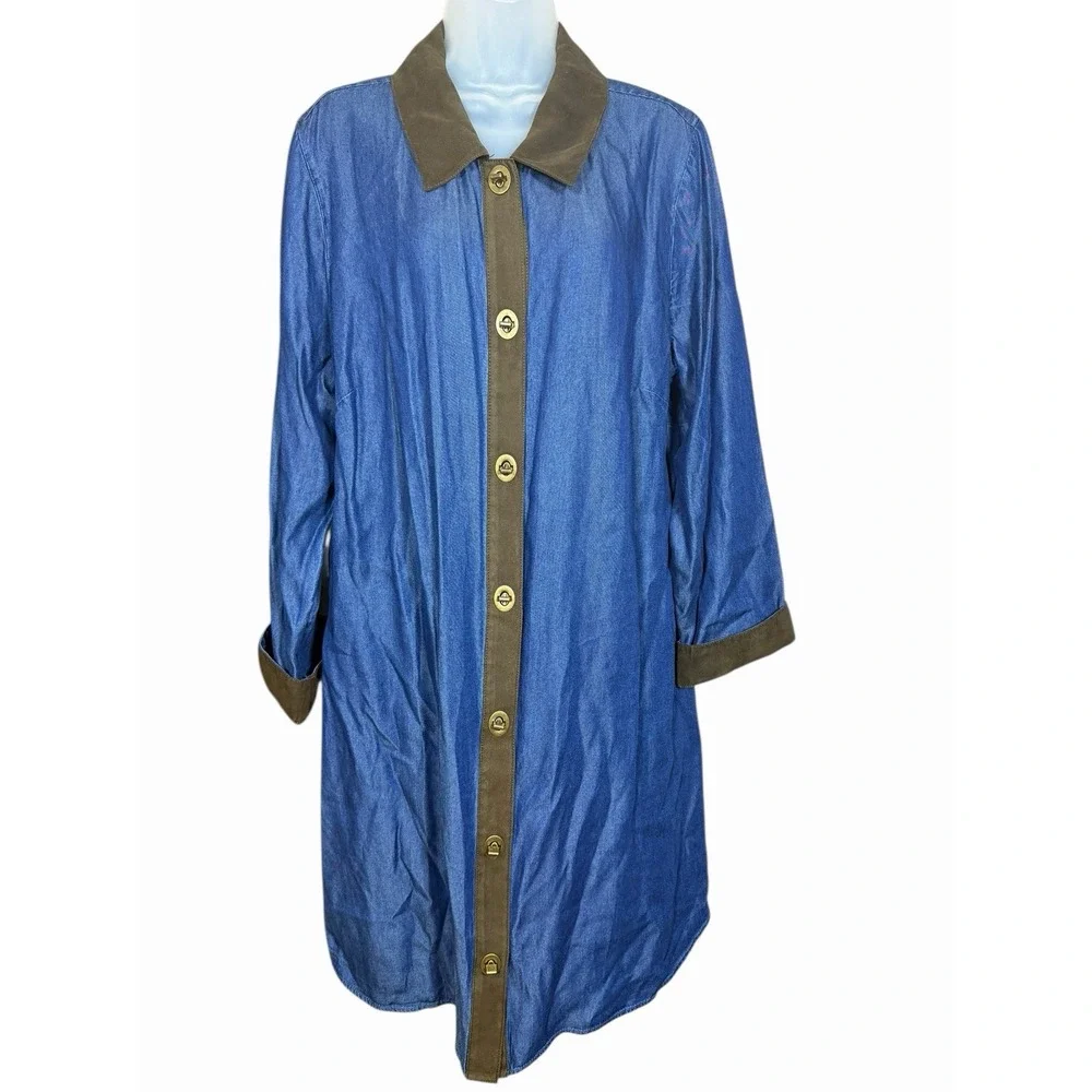 Soft Surroundings 1X Urbina Chambray‎ Midi Dress Turn-Lock Accents Faux Suede